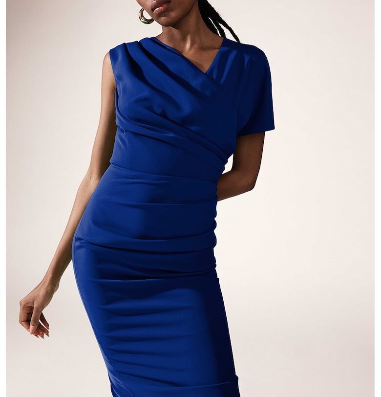 Драпирана миди рокля Chance - Тъмносин Alina Cernatescu