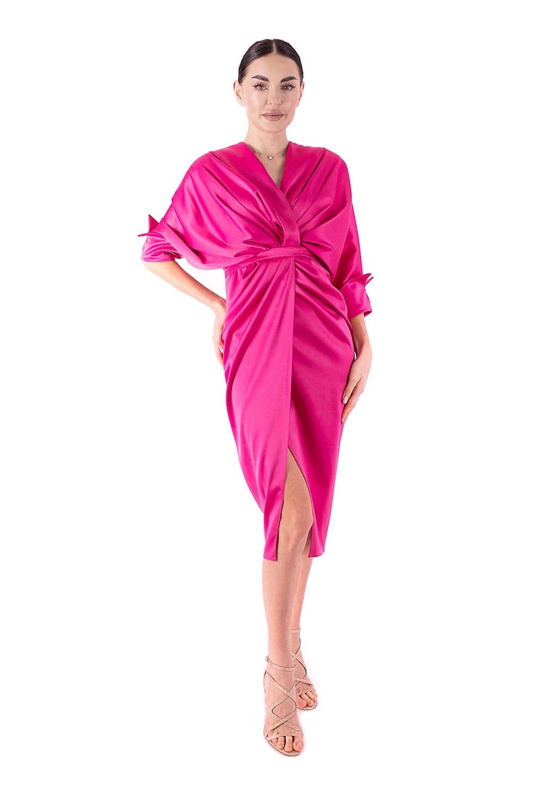 Драпирана рокля с 3/4 ръкави - Фуксия Acob a porter