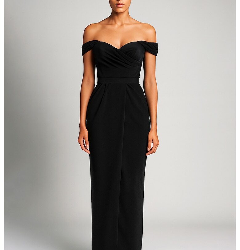 Драпирана рокля с голо рамо - Черен Acob a porter