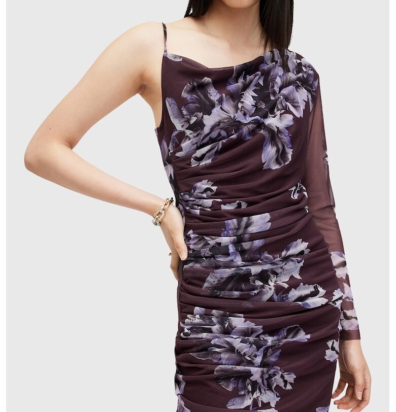 Драпирана рокля с голо рамо - Черен/Виолетов AllSaints