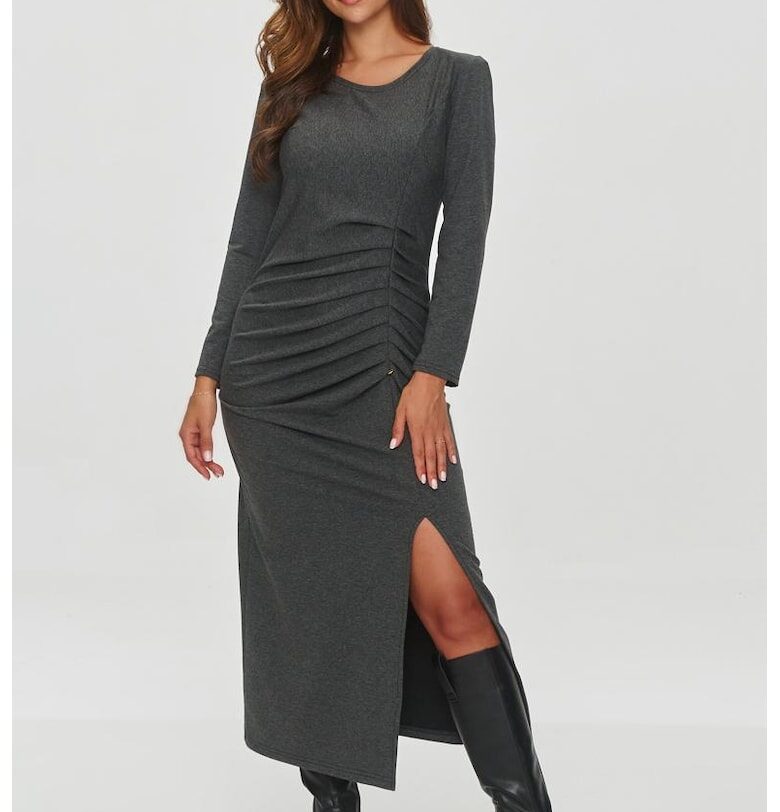 Драпирана рокля с дълбока цепка на крака Makadamia