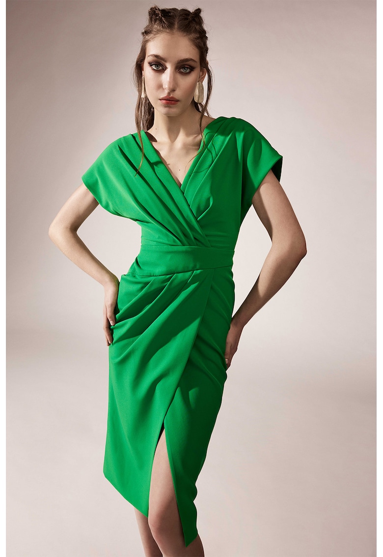 Драпирана рокля с шпиц - Зелен Alina Cernatescu