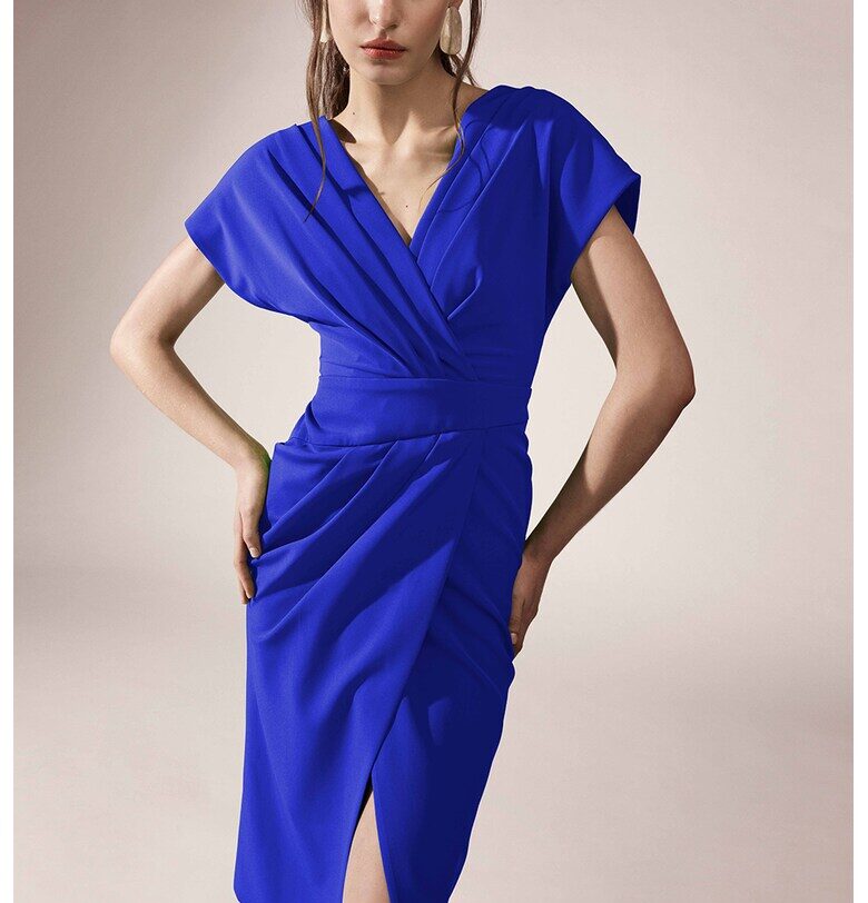 Драпирана рокля с шпиц - Кралско Синьо Alina Cernatescu