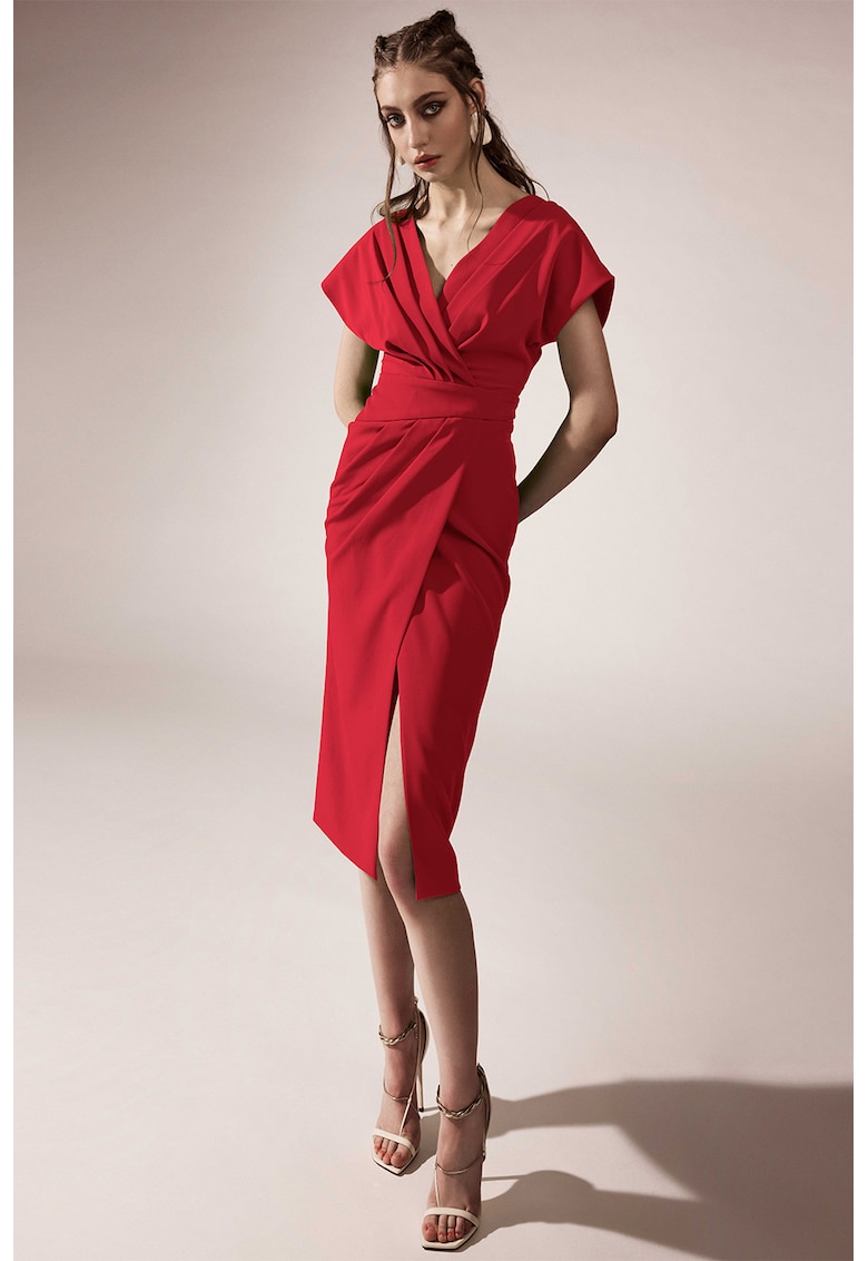 Драпирана рокля с шпиц - Червен Alina Cernatescu