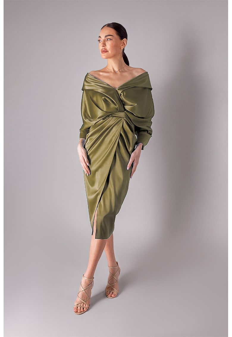 Драпирана сатинирана рокля - Маслинено зелено Acob a porter
