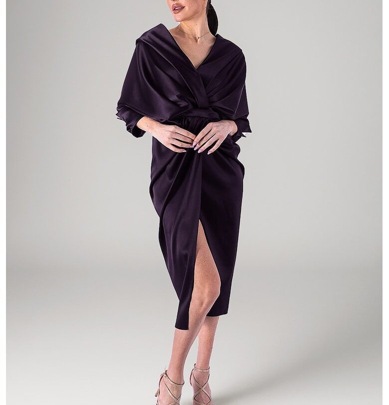 Драпирана сатинирана рокля - Тъмновиолетов Acob a porter