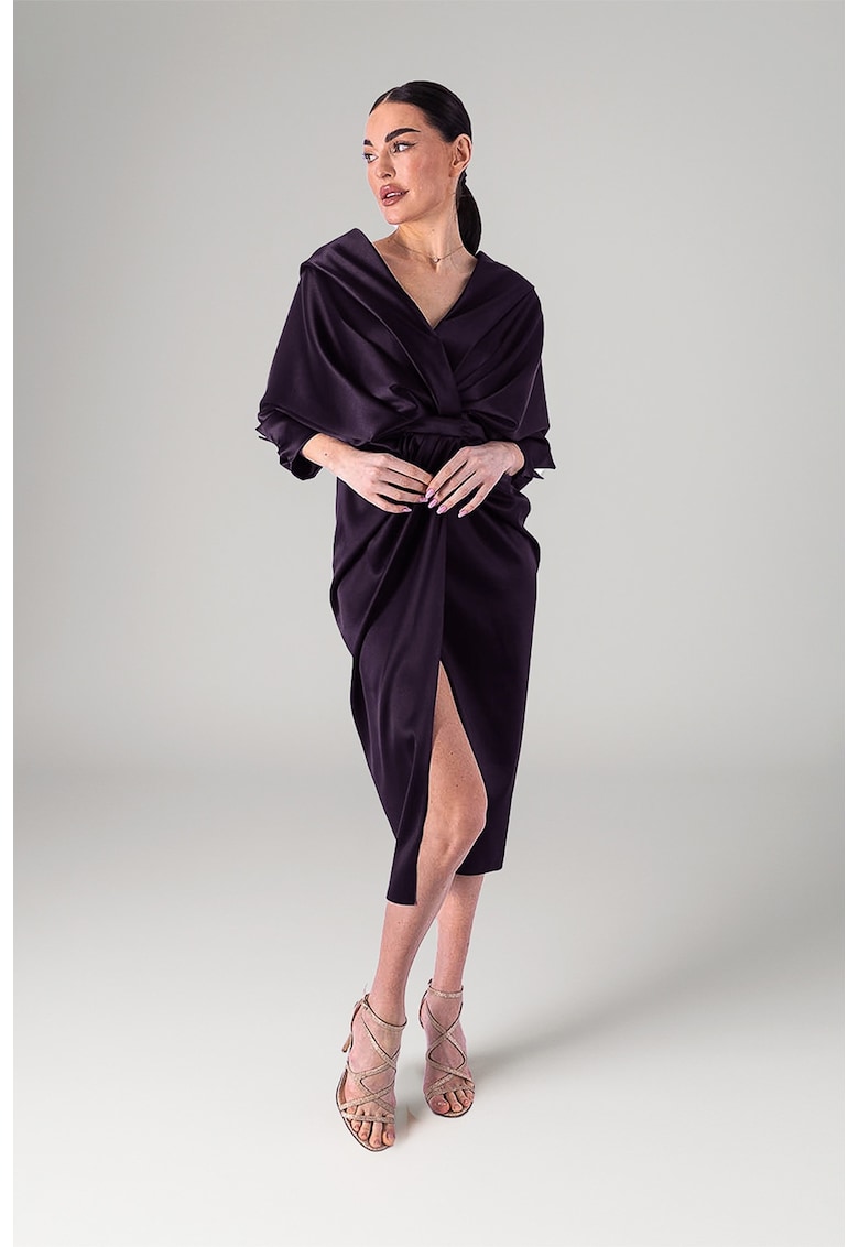 Драпирана сатинирана рокля - Тъмновиолетов Acob a porter