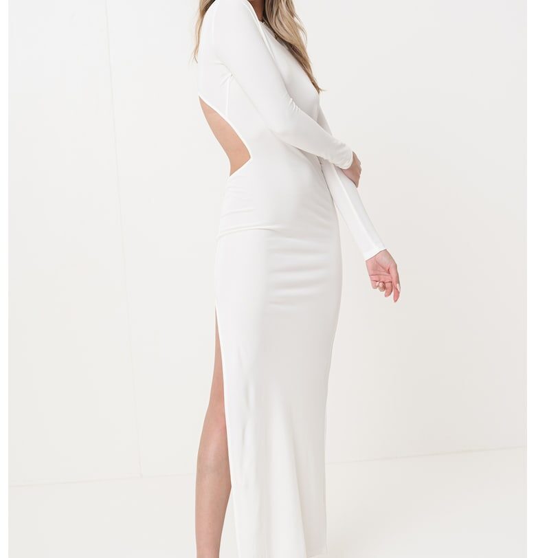 Дълга вталена рокля с цепка и отвор - Мръснобял SELF-PORTRAIT