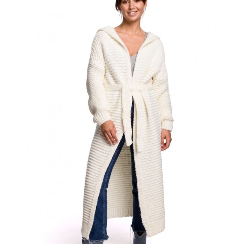 Дълга жилетка с качулка - Акрил/Найлон/Вълна - Екрю бяло - Един размер OEM