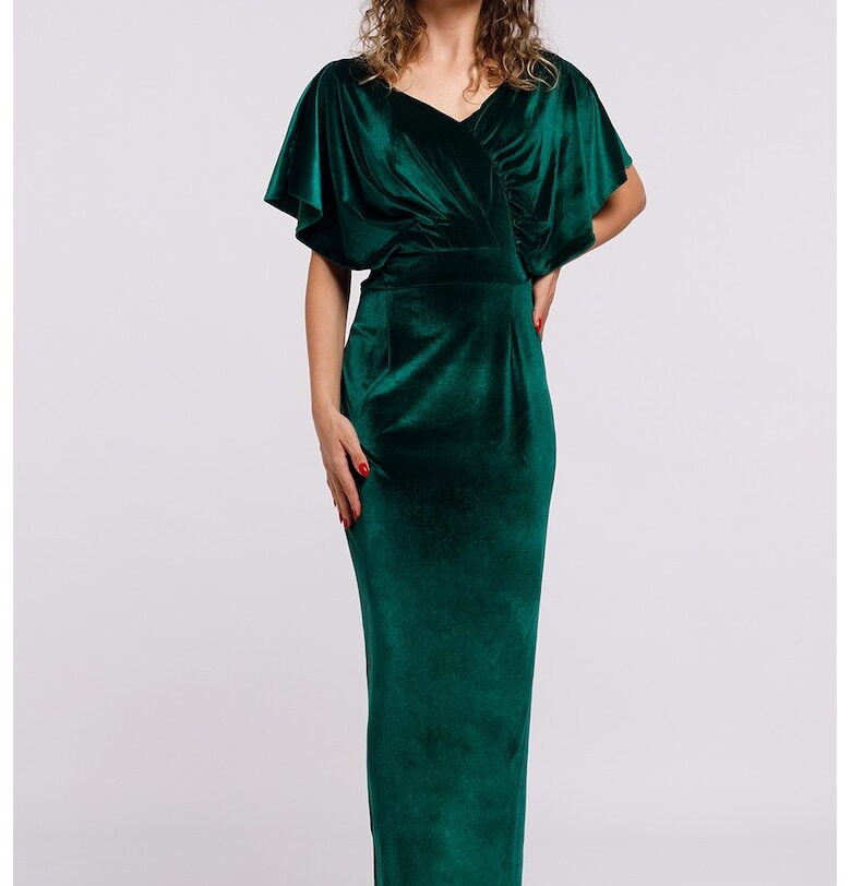 Дълга кадифена шпиц рокля - Тъмнозелен CAMISSI