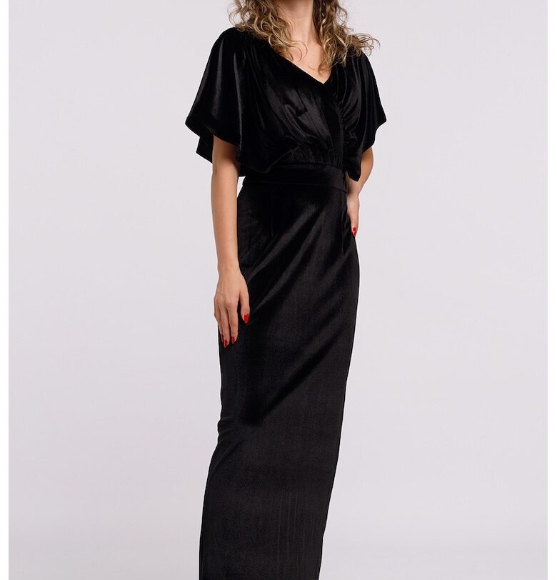 Дълга кадифена шпиц рокля - Черен CAMISSI