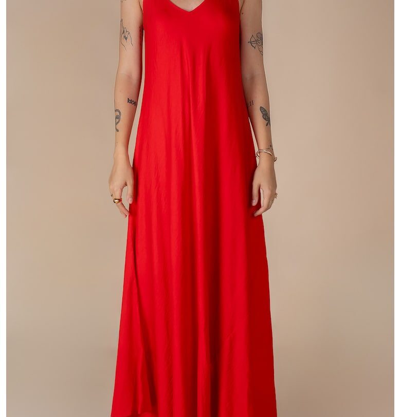 Дълга ленена рокля А-силует Червена Monarh design