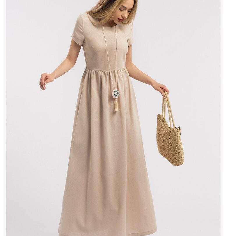 Дълга ленена рокля - Бежов CAMISSI