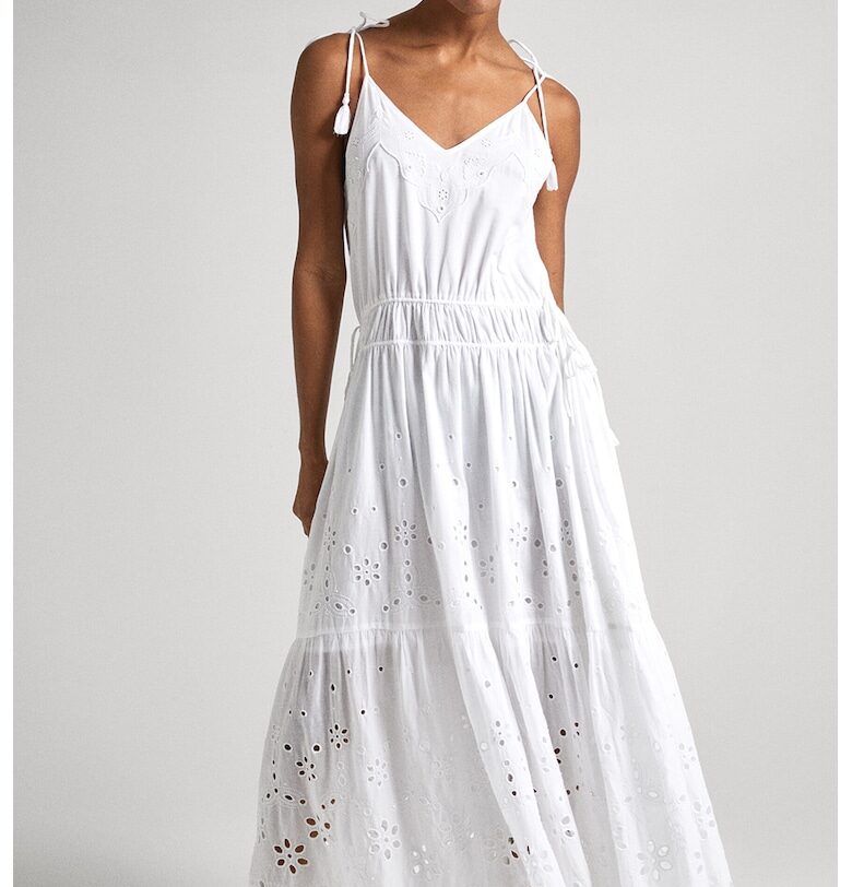 Дълга памучна рокля с шпиц - Бял Pepe Jeans London