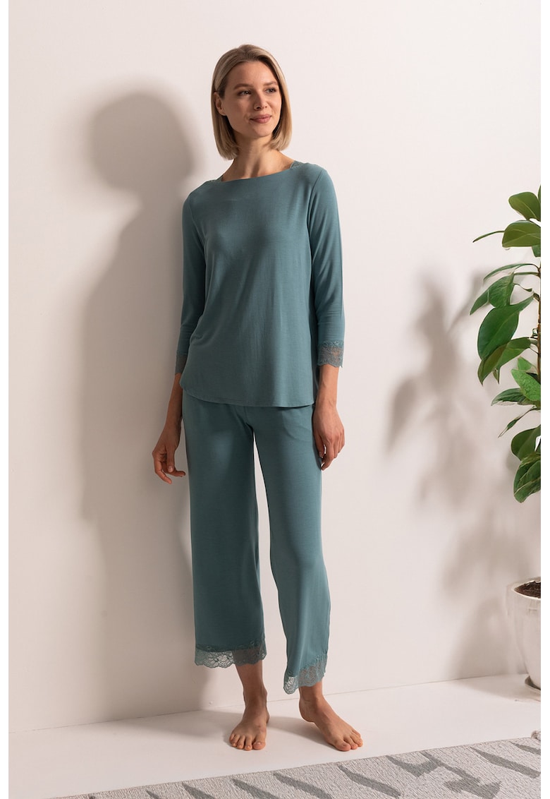 Дълга пижама Alma с модал и дантела - Персийско зелено Sofiaman