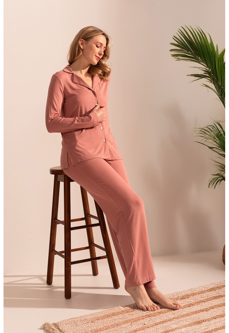 Дълга пижама Aria с модал - Розова сьомга Sofiaman