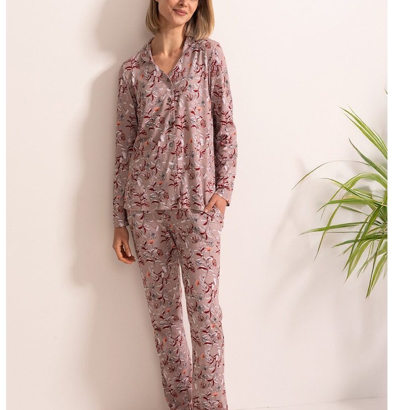 Дълга пижама Marion с бамбук - Бордо/Прашно розово Sofiaman