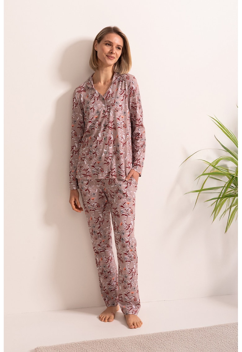 Дълга пижама Marion с бамбук - Бордо/Прашно розово Sofiaman