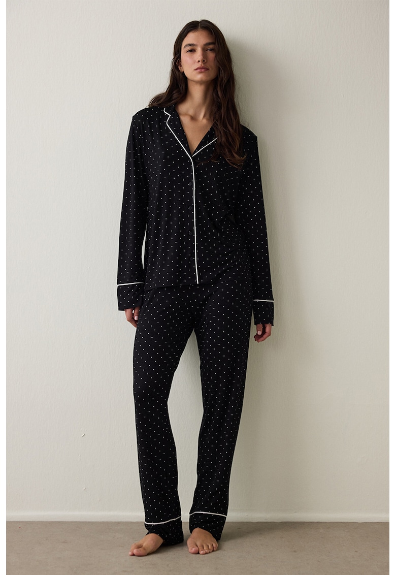 Дълга пижама на точки - Бял/Черен Penti