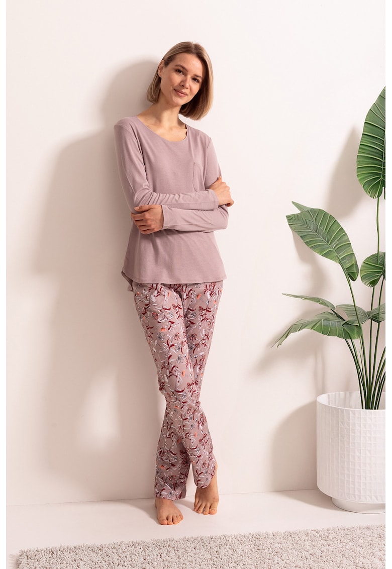 Дълга пижама с бамбук Marion - Бордо/Прашно розово Sofiaman