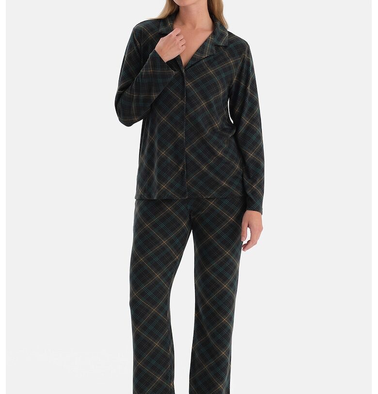 Дълга пижама с каре - Черен DAGI