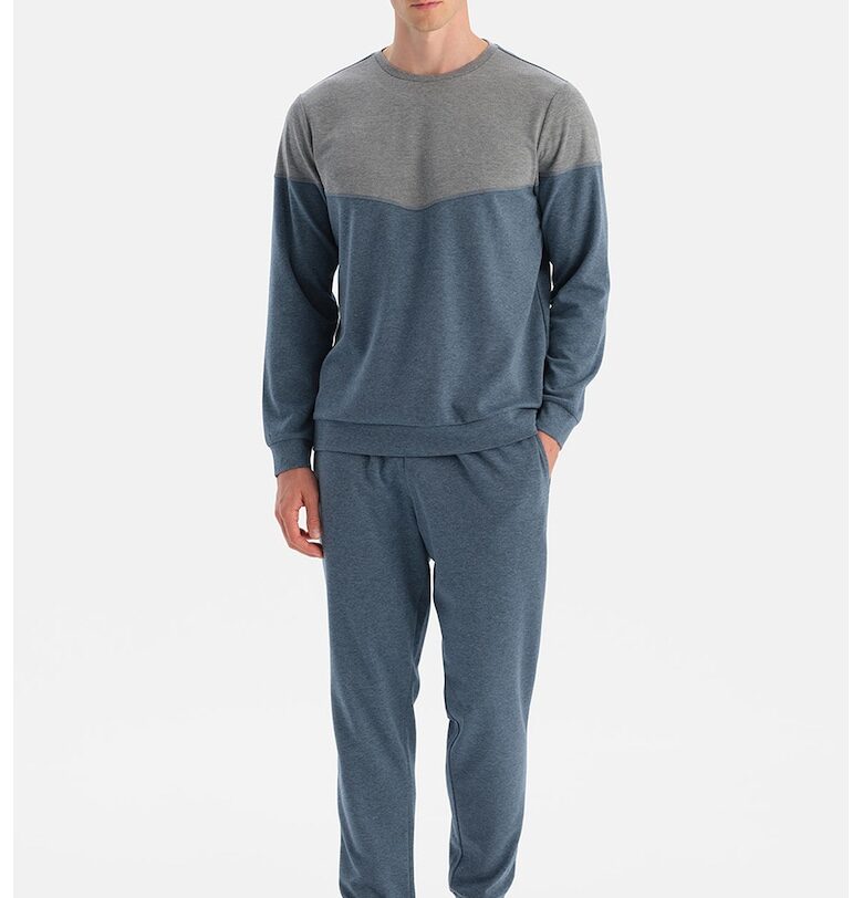 Дълга пижама с цветен блок - Сив/Тъмносин DAGI