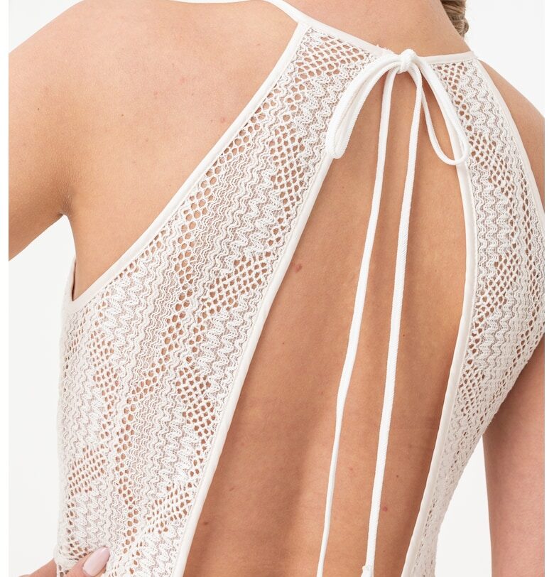 Дълга плетена рокля с ажур - Слонова кост/Бежов GUESS