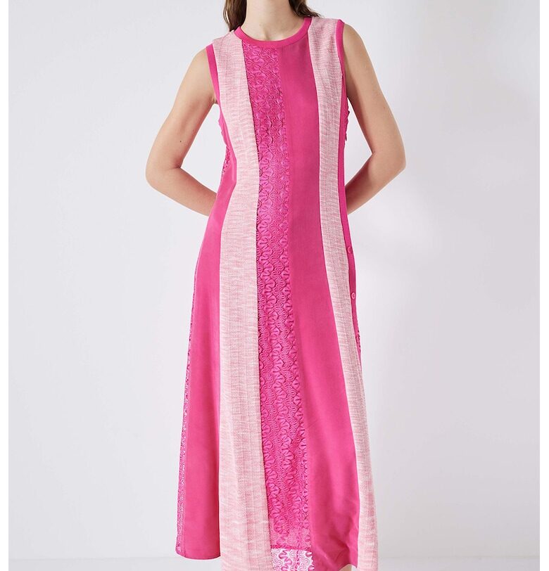 Дълга права рокля на райе - Фуксия Ipekyol