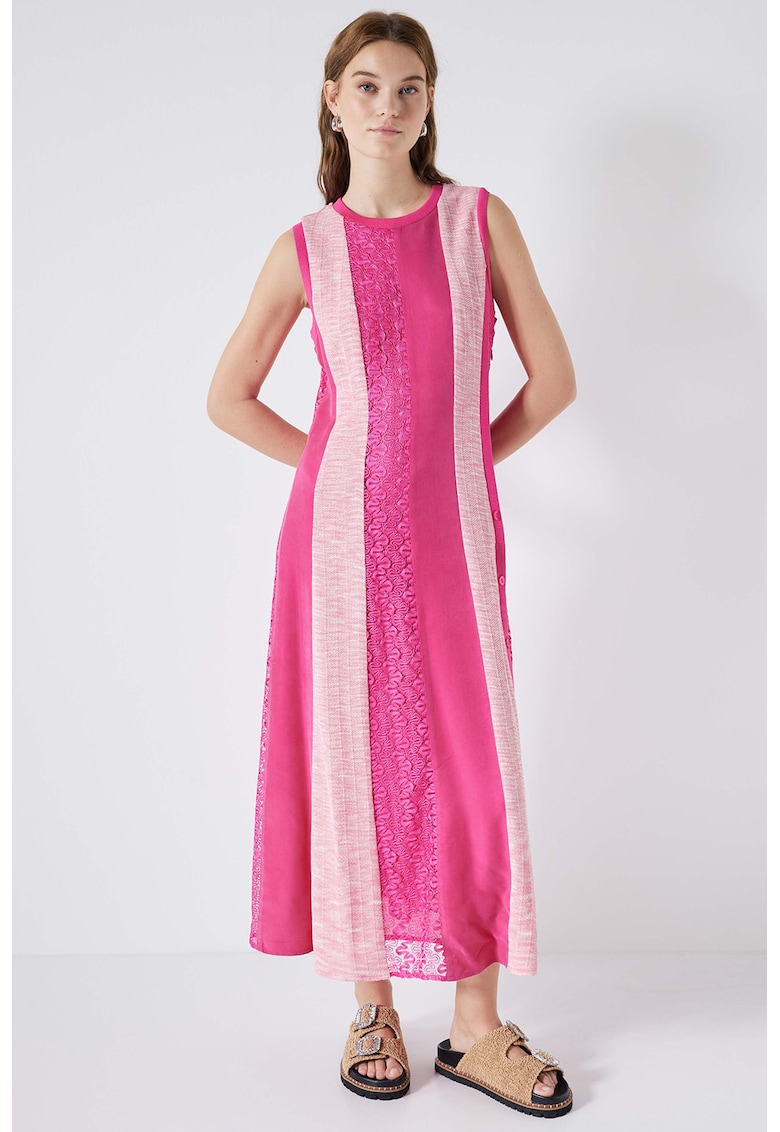 Дълга права рокля на райе - Фуксия Ipekyol