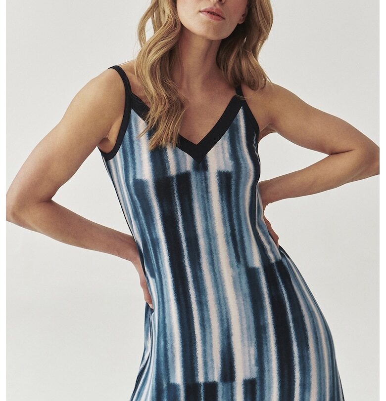 Дълга права рокля с десен и странични цепки - Бял/Син Tatuum