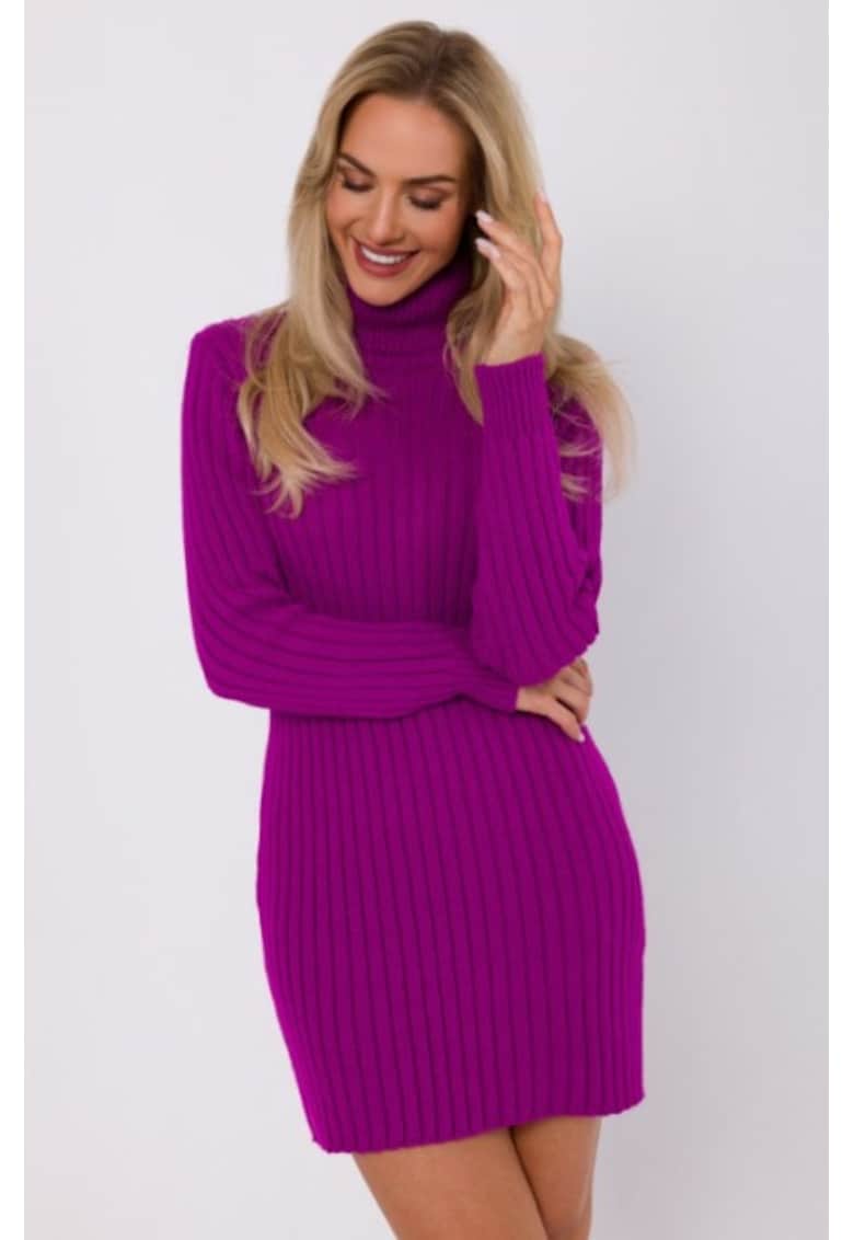 Дълга пуловер рокля с висока яка - лилаво - Виолетов OEM