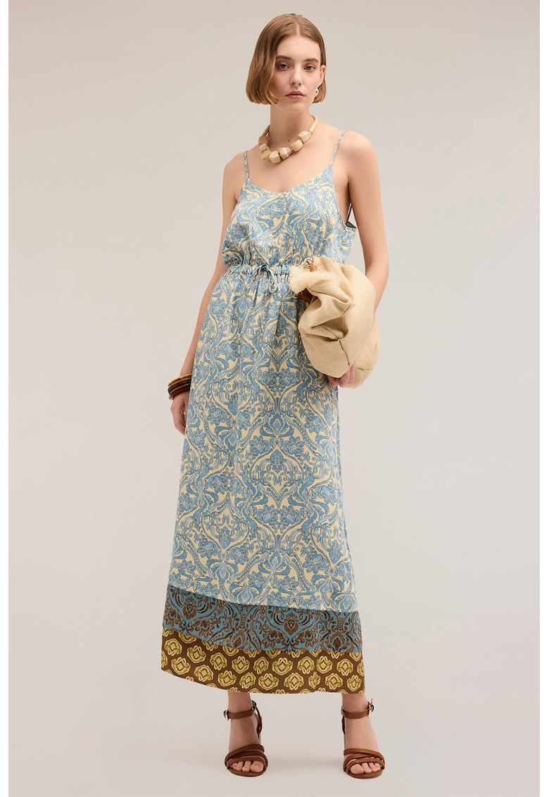 Дълга разкроена рокля - Бежов/Светлосин Motivi