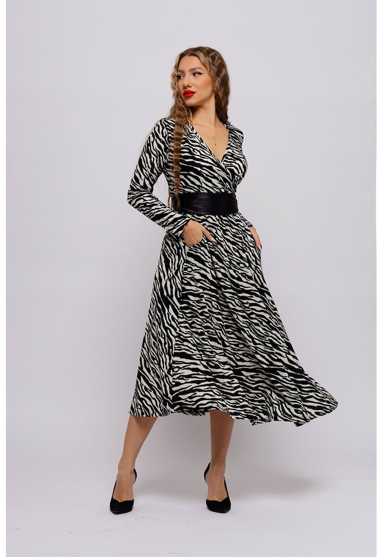 Дълга разкроена рокля - Слонова кост/Черен CAMISSI