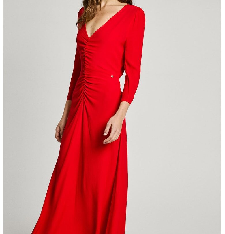 Дълга разкроена рокля с 3/4 ръкави - Аленочервен Pepe Jeans London