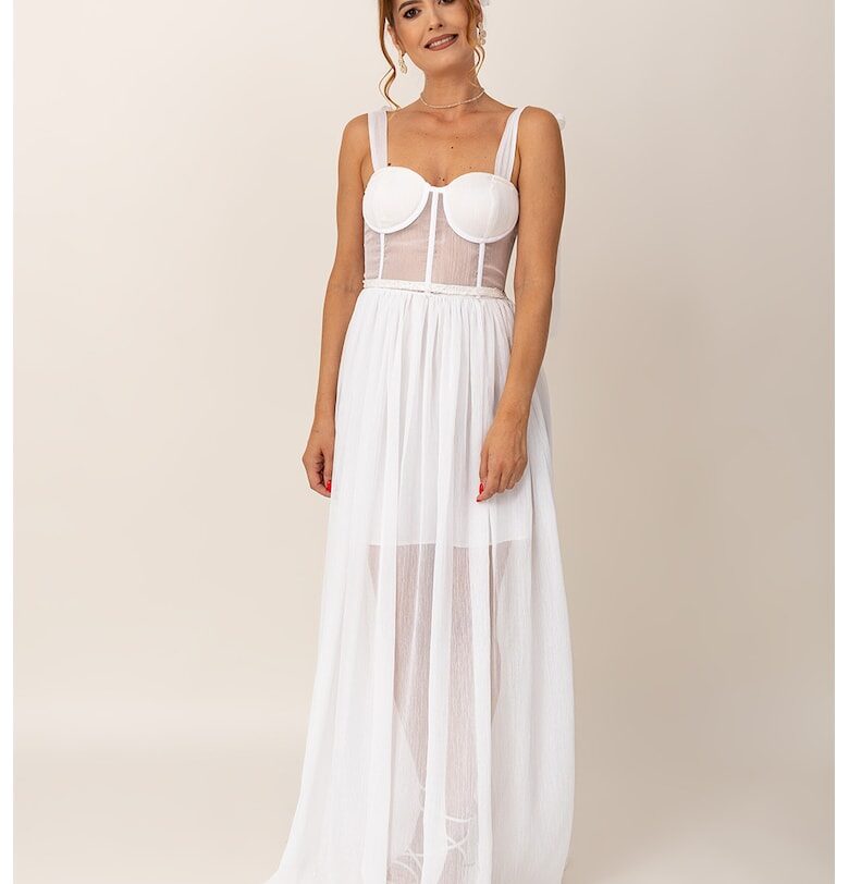 Дълга разкроена рокля с ефирни детайли - Бял/Прозрачен Ilona Andreoiu