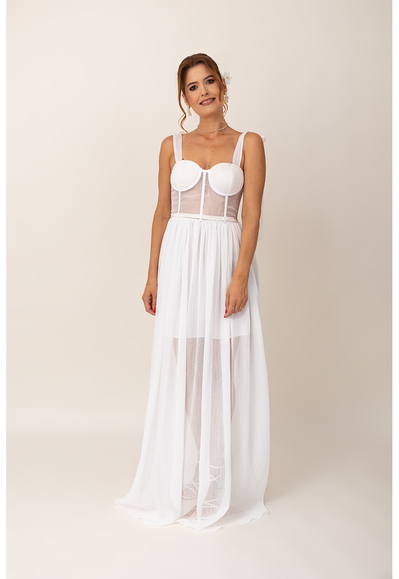Дълга разкроена рокля с ефирни детайли - Бял/Прозрачен Ilona Andreoiu