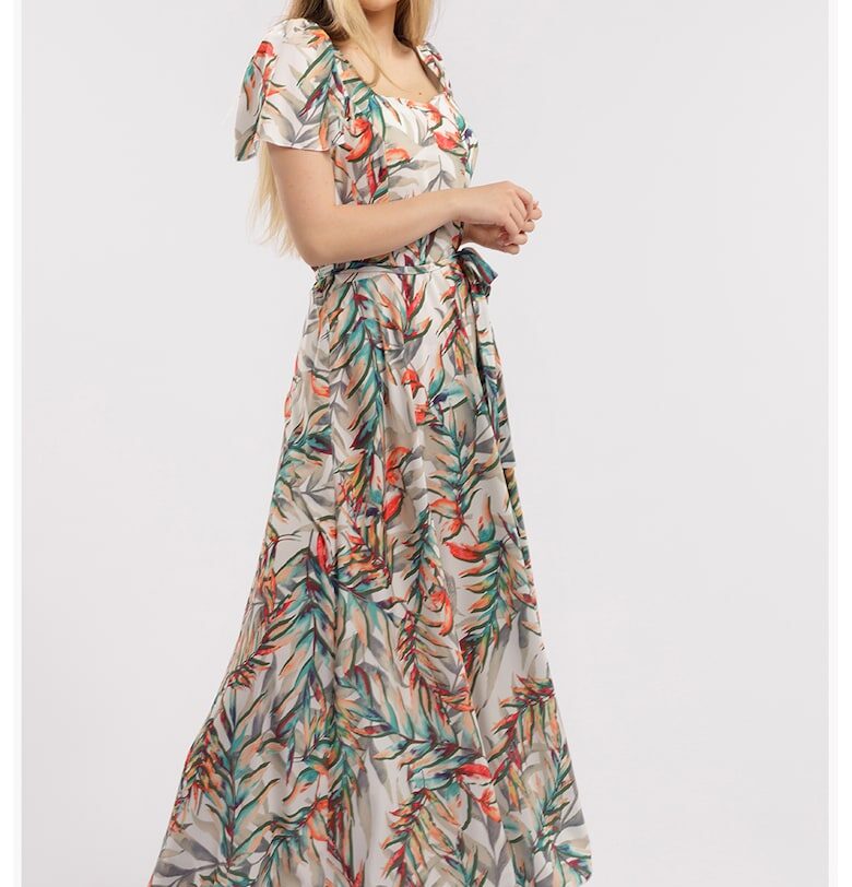 Дълга разкроена рокля с принт - Зелен/Оранжев/Светло кафяво CAMISSI