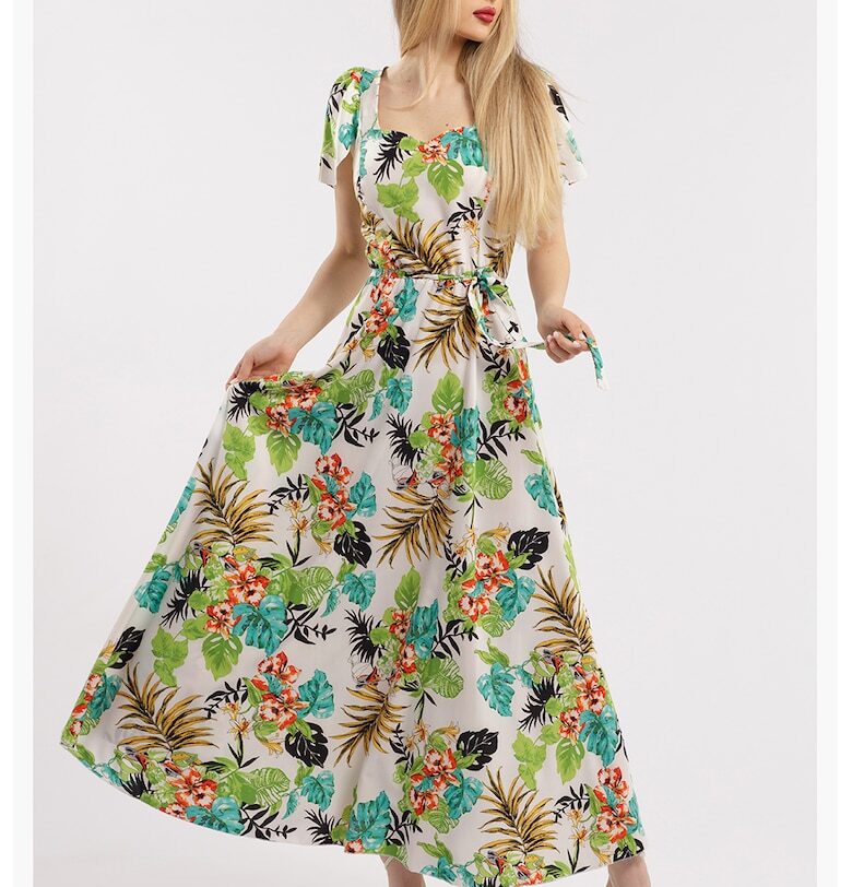 Дълга разкроена рокля с принт - Многоцветен CAMISSI