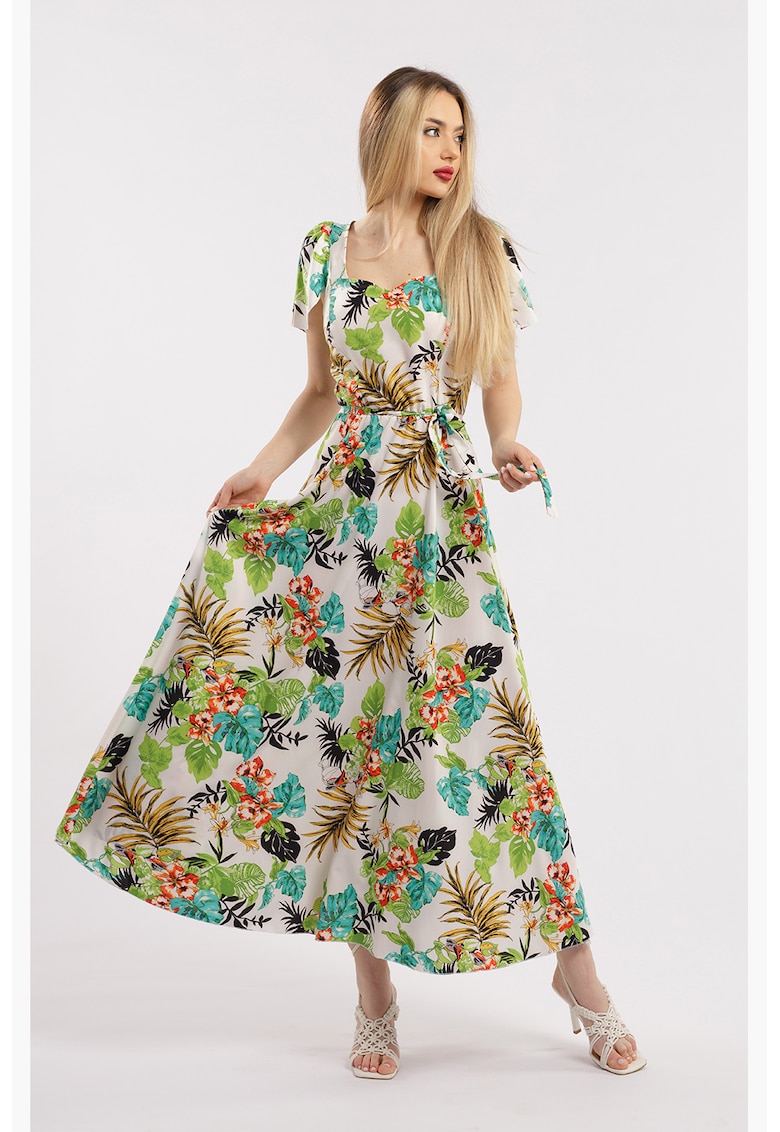 Дълга разкроена рокля с принт - Многоцветен CAMISSI