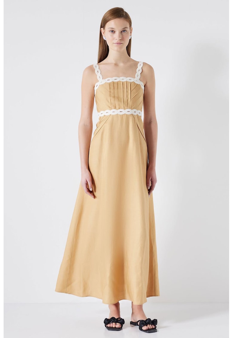 Дълга разкроена рокля с шпиц - Бял/Бежов Ipekyol