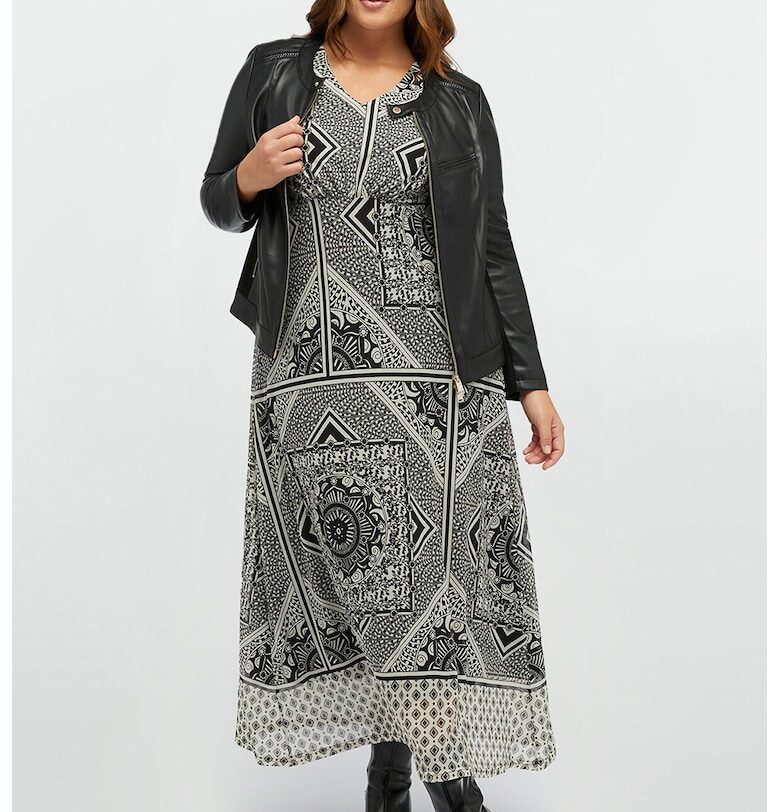 Дълга разкроена рокля с шпиц - Черен/Мръснобял Fiorella Rubino