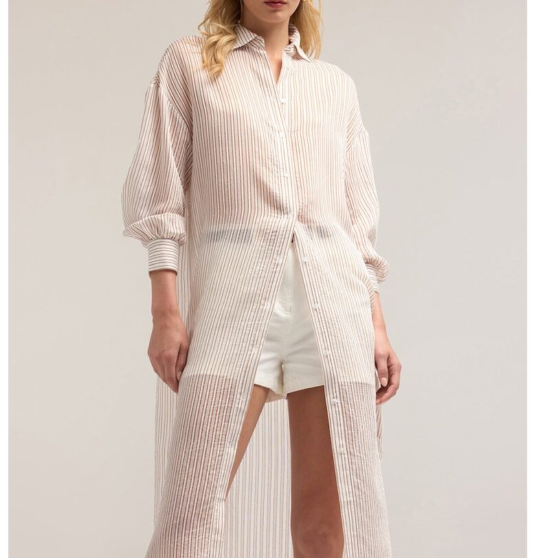 Дълга риза на райе - Кафяв/Бежов Motivi