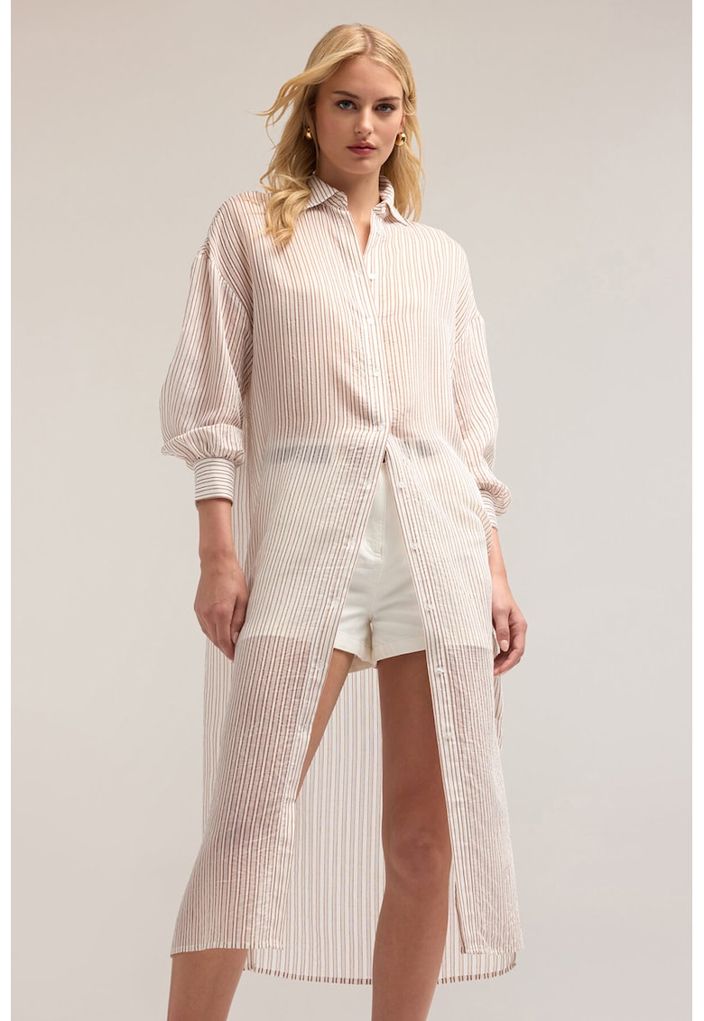 Дълга риза на райе - Кафяв/Бежов Motivi