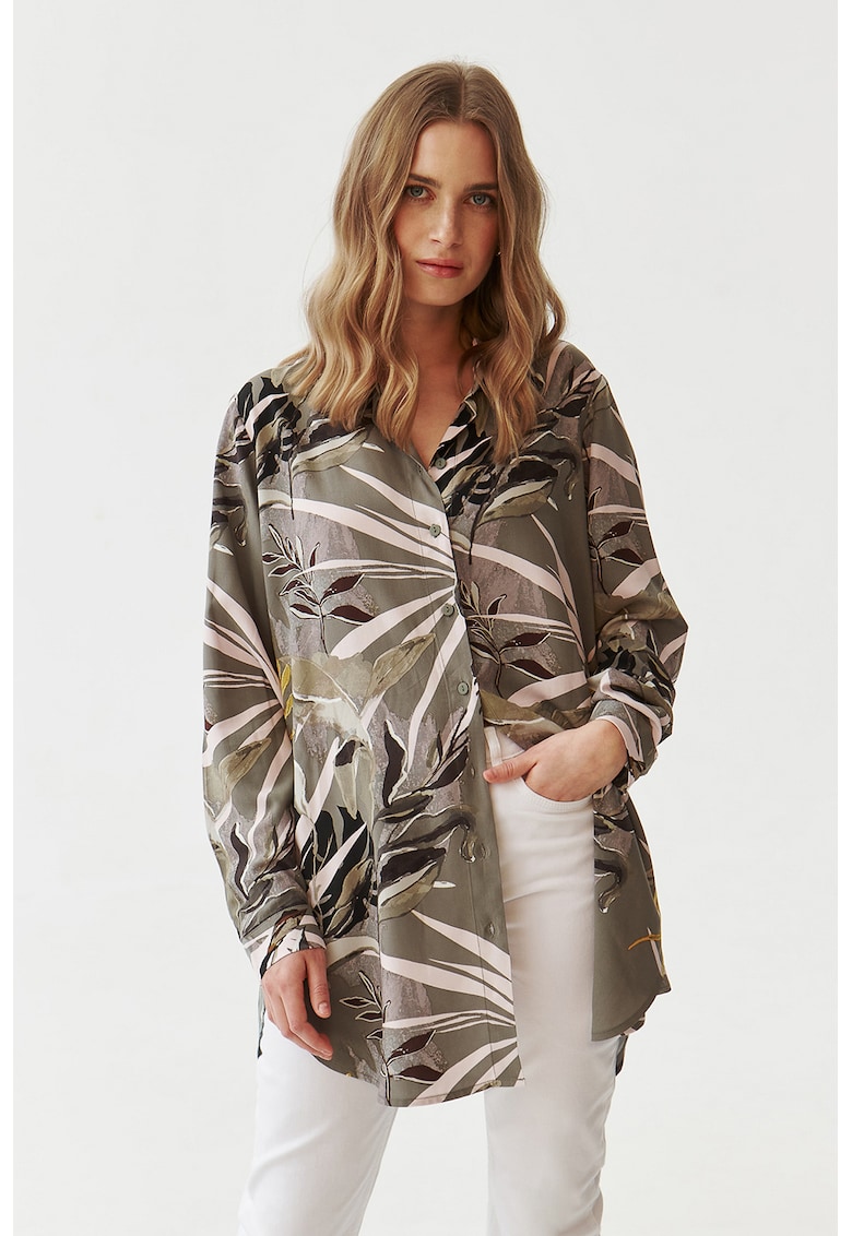 Дълга риза с тропически десен - Бял/Tъмносив Tatuum