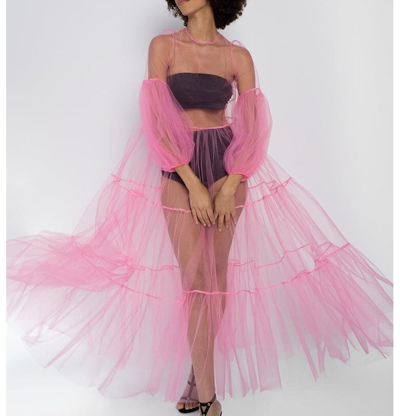 Дълга рокля Alena от прозрачен тюл - Пастелнорозов HELENE GALWAS