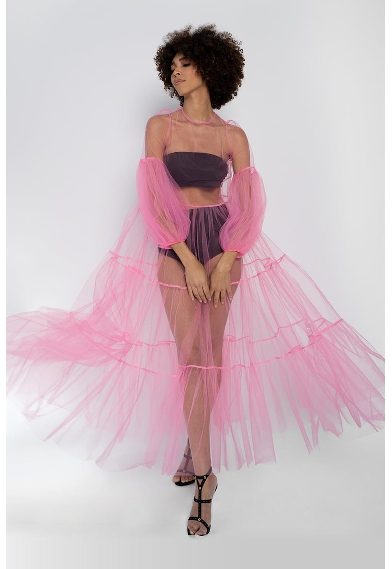 Дълга рокля Alena от прозрачен тюл - Пастелнорозов HELENE GALWAS