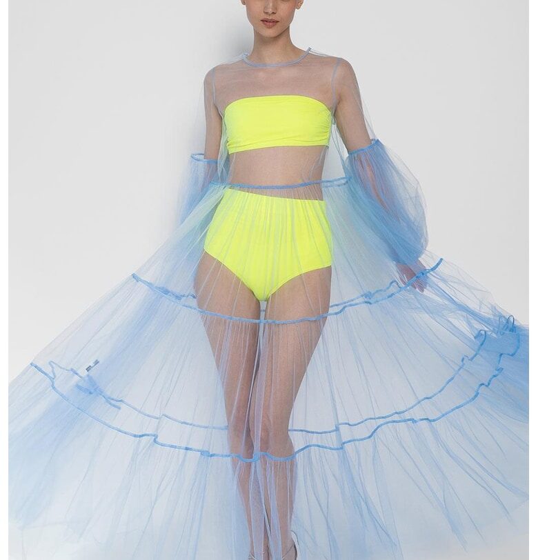 Дълга рокля Alena от прозрачен тюл - Пастелносин HELENE GALWAS