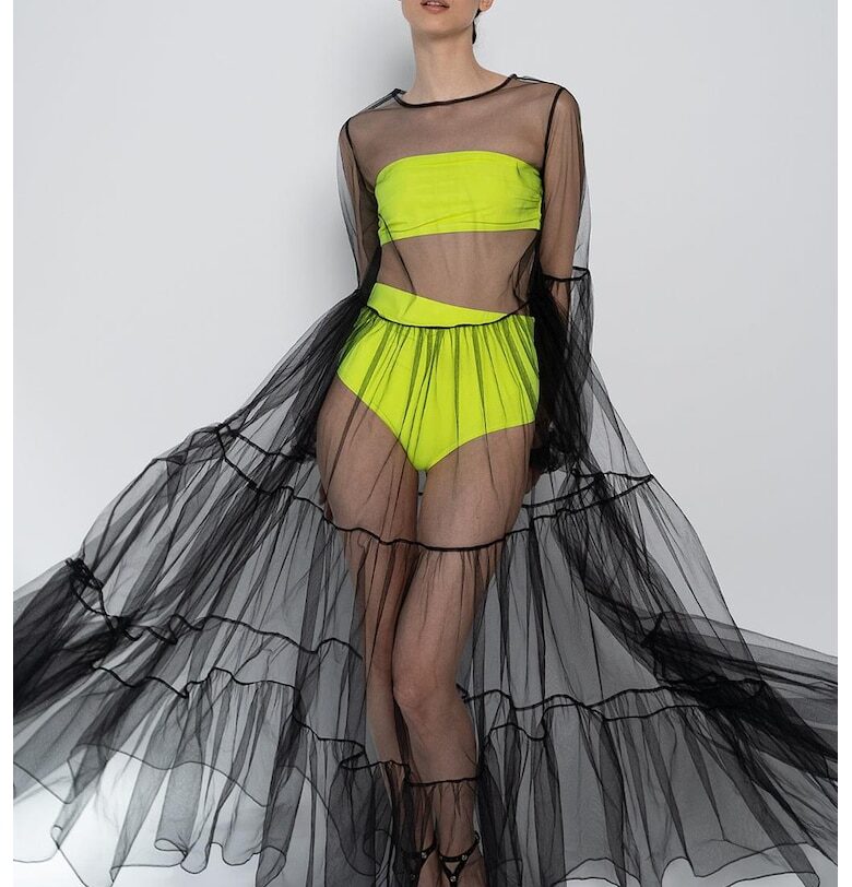 Дълга рокля Alena от прозрачен тюл - Черен HELENE GALWAS