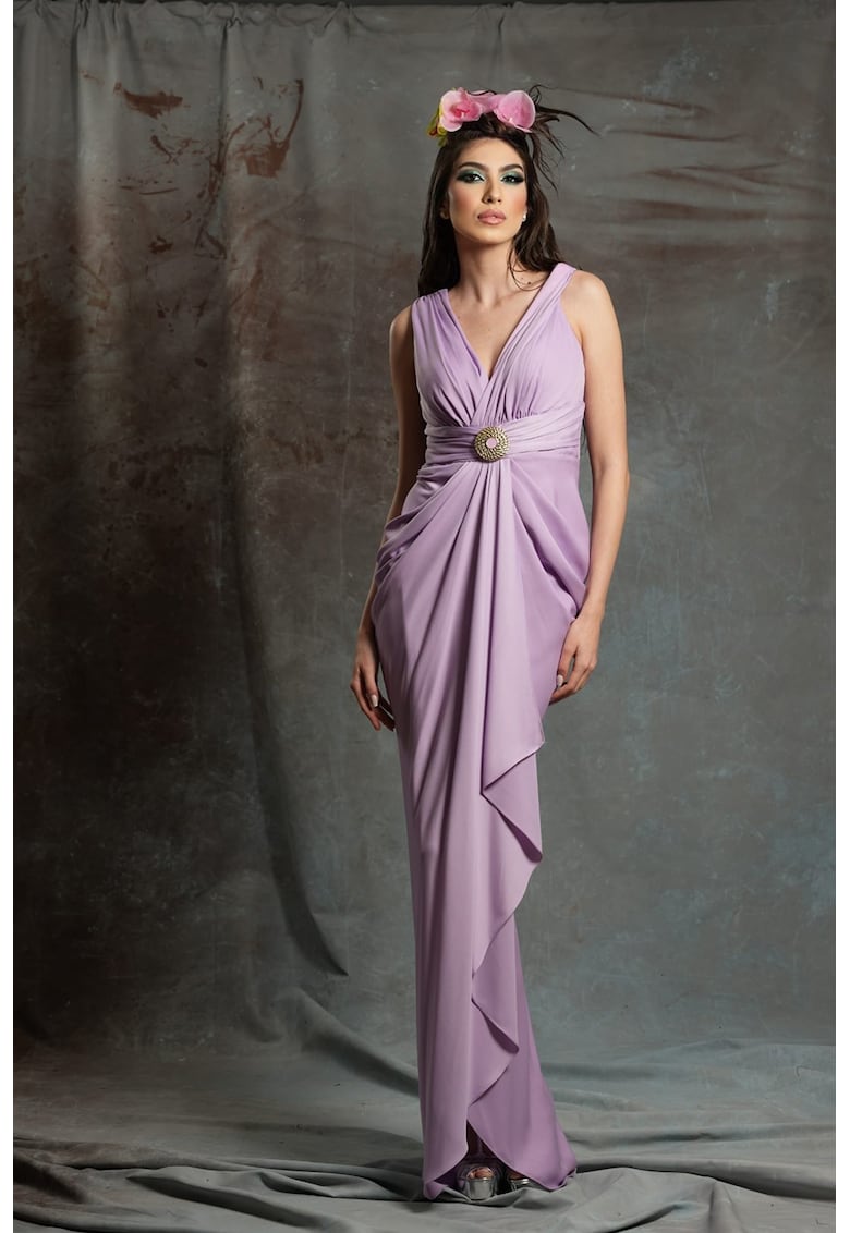 Дълга рокля Aragona с набирания - Виолетов MIAU by Clara Rotescu