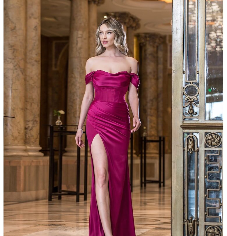 Дълга рокля Britney с цепка - Фуксия CASA DE MODA VIGO